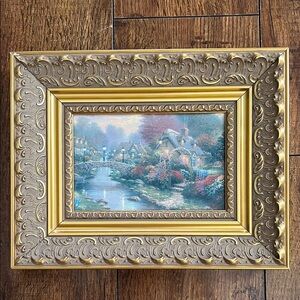 Unique Vintage Gold Framed Cottage Scene Art